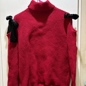 SHEIN Red Cold Shoulder Knit Sweater w/ Bow Detail – Size 1X (NWOT)